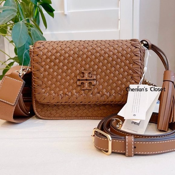 🌈NeW! Tory Burch Thea Woven Web Flap Crossbody - Picture 1 of 16